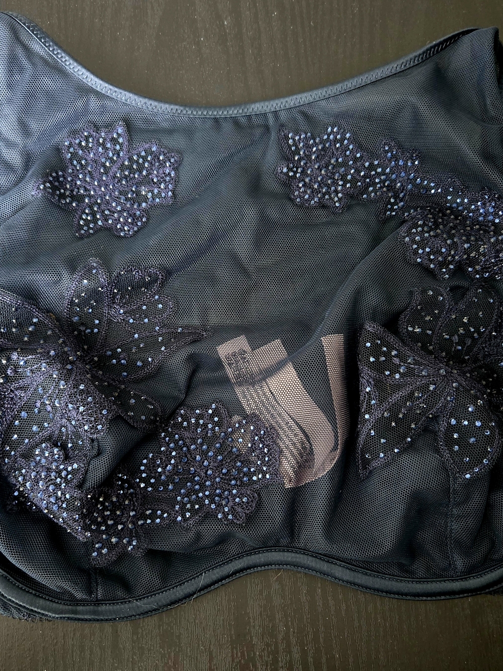 Victoria's Secret Navy Blue Floral Appliqué Sheer Bra